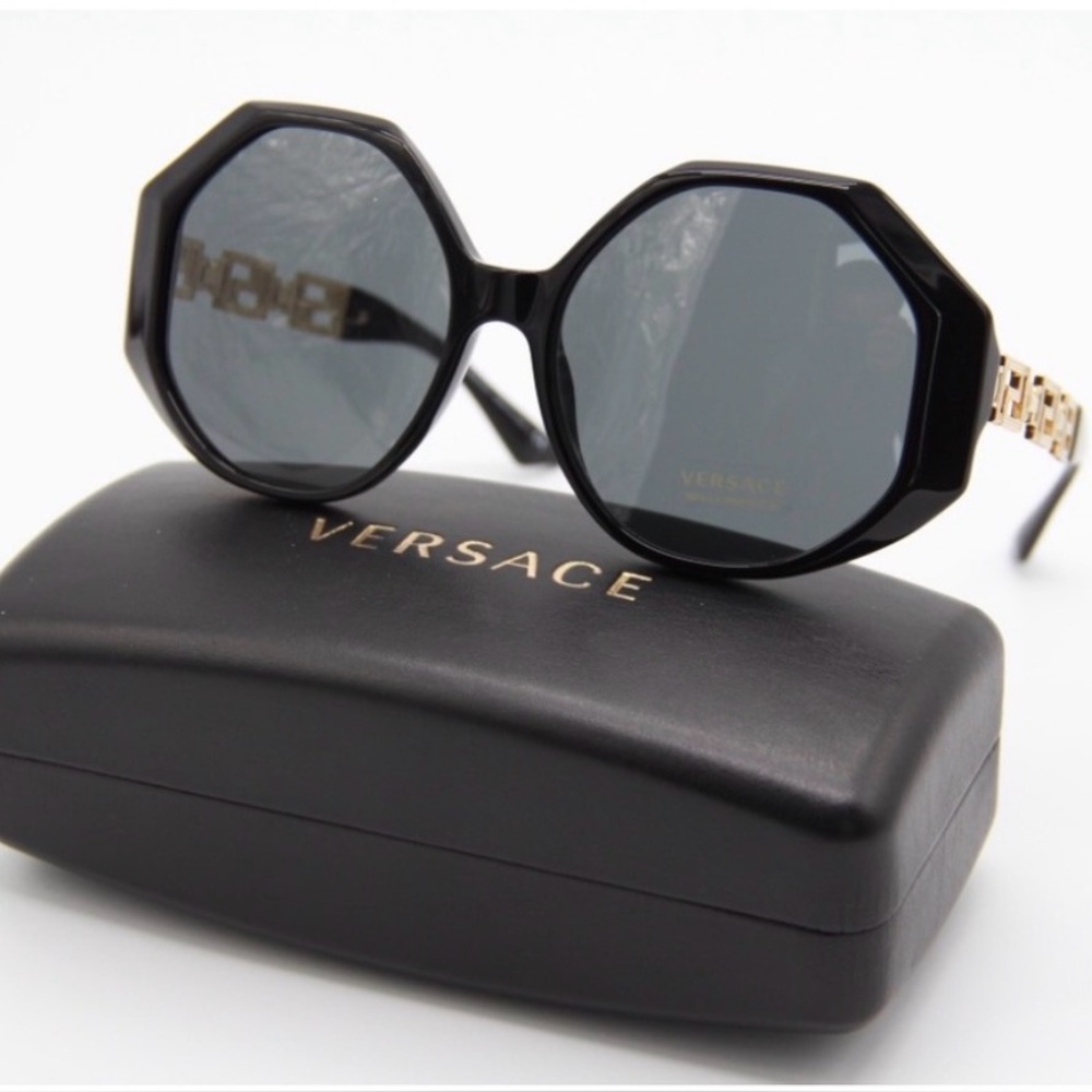 Versace Black and Gold Geometric Sunglasses